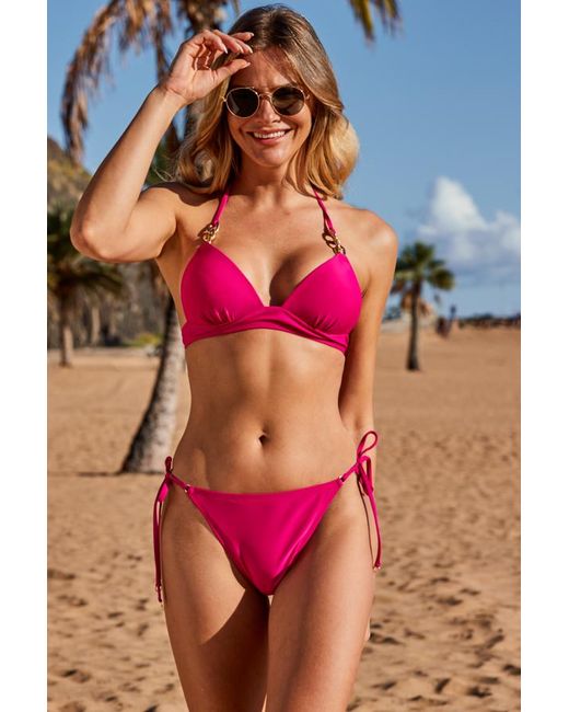 Sosandar Pink Hot Chain Detail Moulded Cup Bikini Top