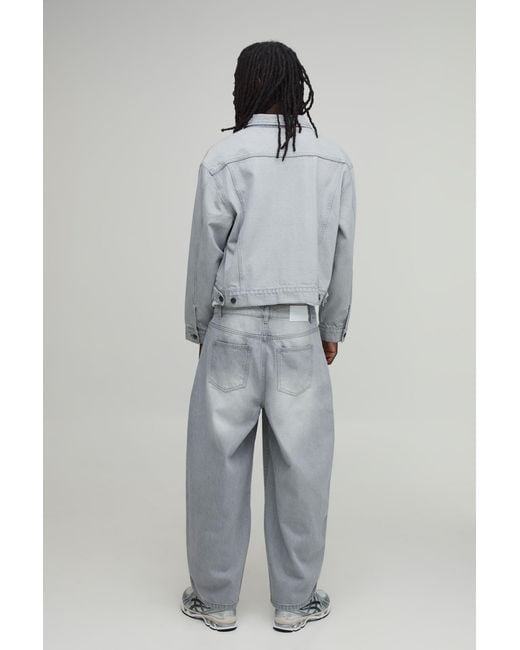 BoohooMAN Gray Essential Oversized Boxy Denim Jacket for men