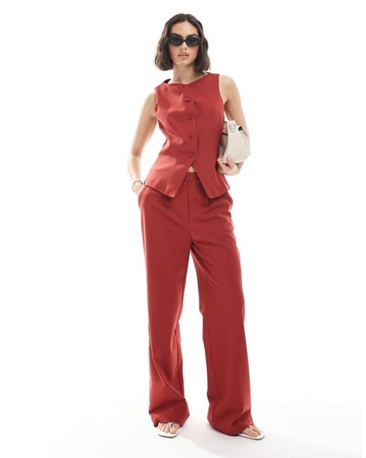 Miss Selfridge Red Tailo Straight Leg Trouser Co-ord
