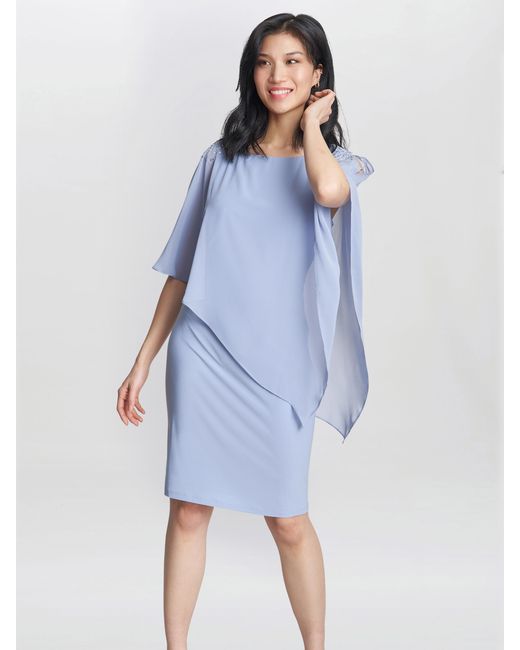 Gina Bacconi Blue Zenna Beaded Shoulder Chiffon Dress