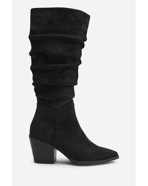 Where's That From Black Wheres Drelia Ruched Western Knee High Boot