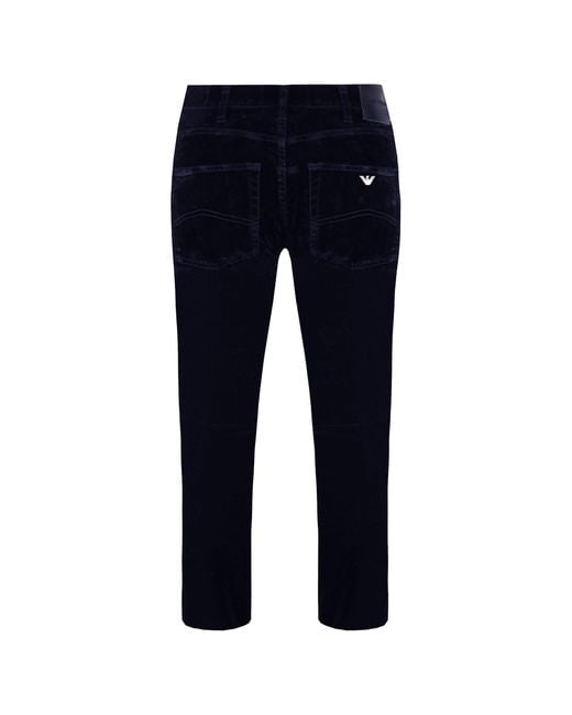 Emporio Armani Blue Slim Fit Velvet Trousers for men