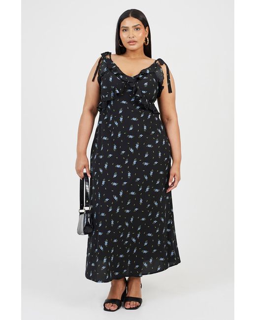 Brave Soul Black Curve Floral V-Neck Strappy Maxi Dress