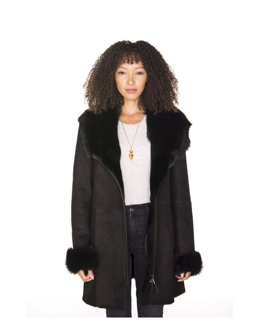 Infinity Leather Black Ladies Suede Merino Sheepskin Coat-Samara