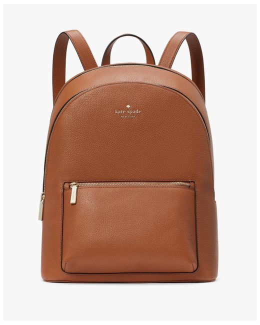 Kate Spade Brown Lena Pebbled Leather Large Double Zip Dome Backpack