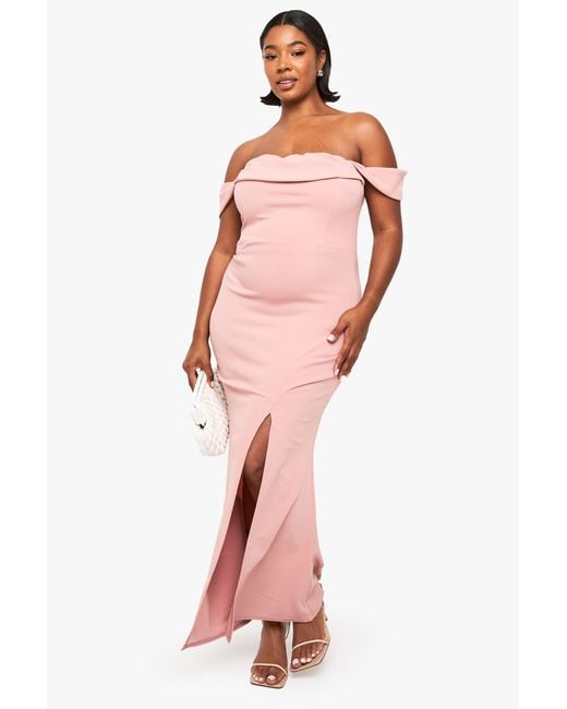 Boohoo Pink Plus Bardot Ruched Wrap Maxi Dress