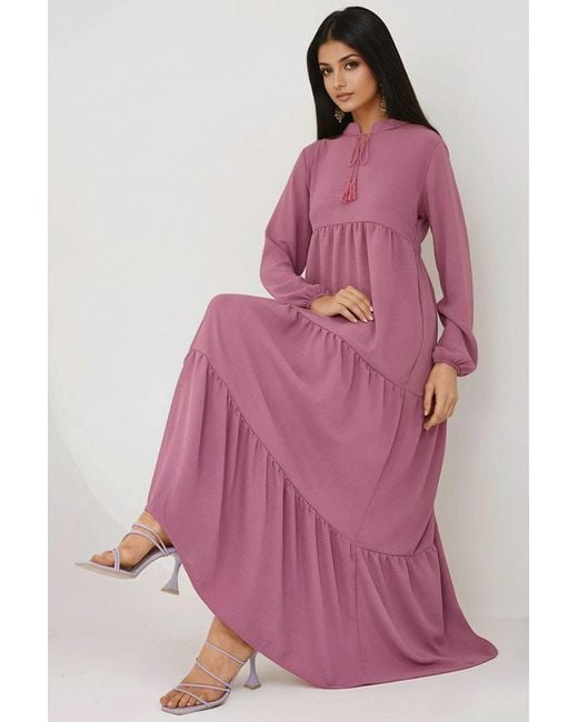 Hiccup Pink Textured Long Sleeve Crew Neck Maxi Dress