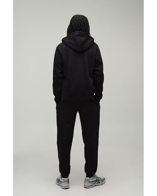BoohooMAN Blue Regular Zip Through Hooded And Straight Leg Cuffed Jogger for men