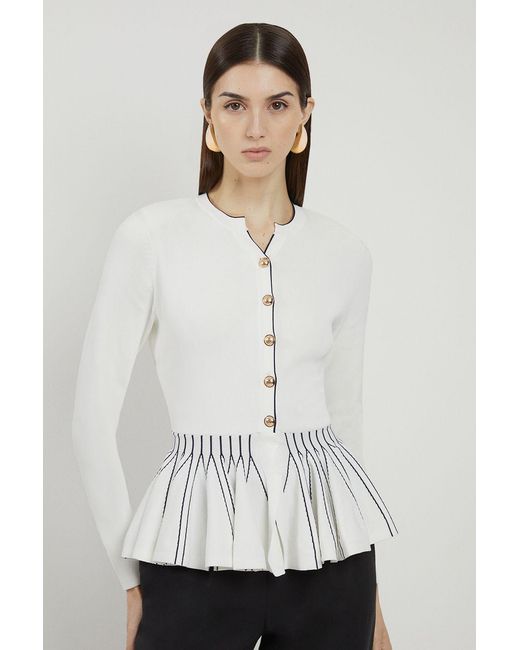 Karen Millen White Viscose Blend Knit Peplum Jacket