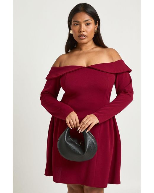 Boohoo Red Plus Bardot Full Skirt Mini Dress