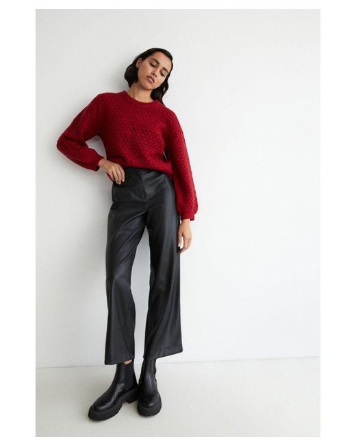 Warehouse Red Faux Leather Full Wide Leg Trouser