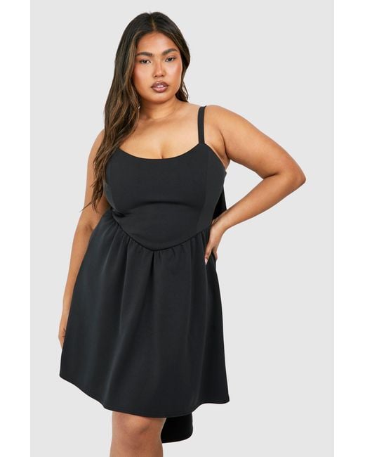 Boohoo Black Plus Scuba Bow Detail Skater Dress