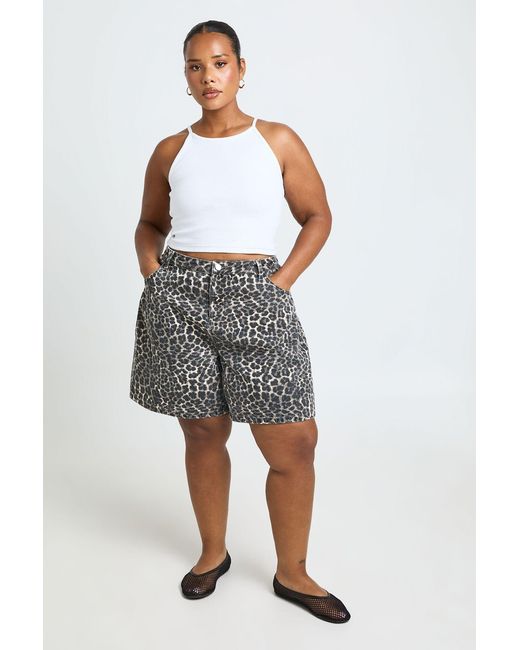 Boohoo Multicolor Plus Mid Rise Denim Boyfriend Short