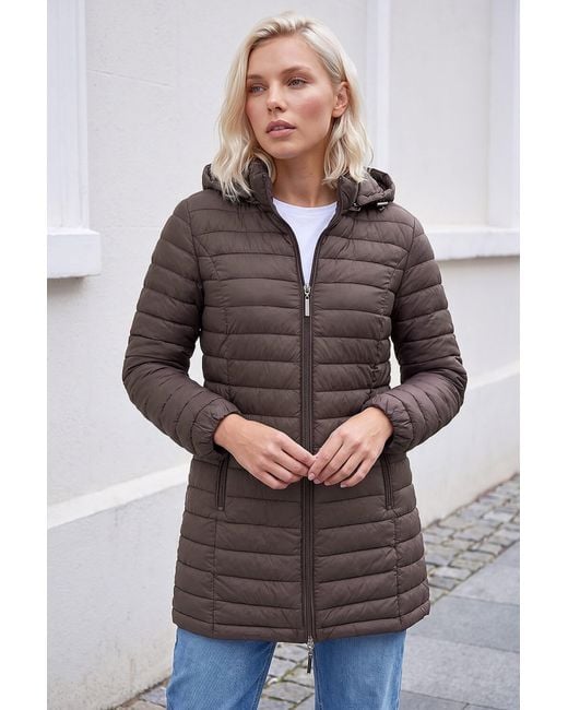 Roman Gray Petite Metallic Finish Quilted Puffer Coat