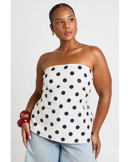 Boohoo White Plus Polka Dot Shirred Back Bandeau Top