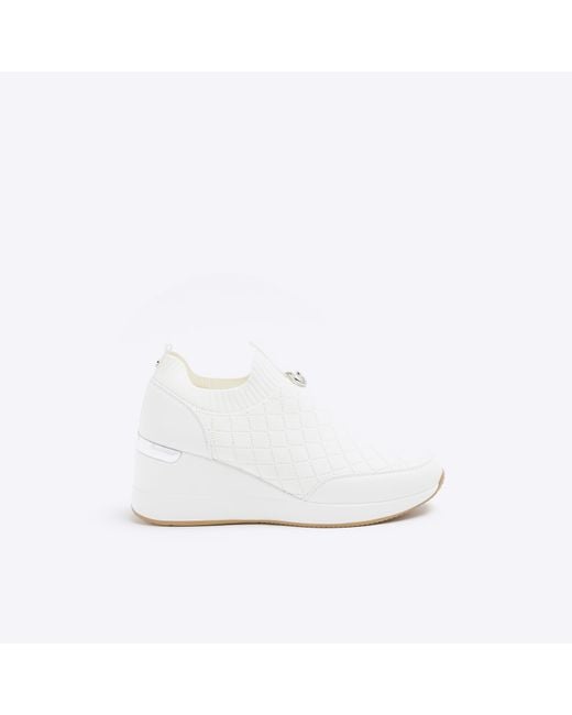 River Island White Wedge Trainers Quilted Pu
