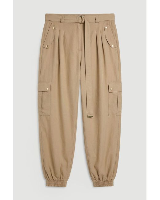 Karen Millen Natural Plus Size Cupro Utility Twill Woven Trouser