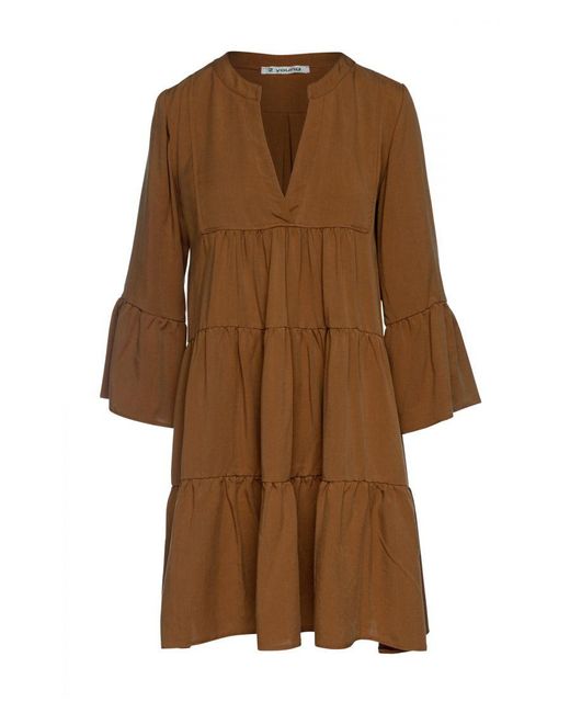 Conquista Brown Tencel Gathered Seams Dress