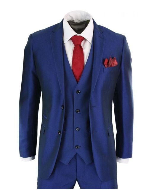 Paul Andrew Blue 3 Piece Shiny Royal Classic Suit for men