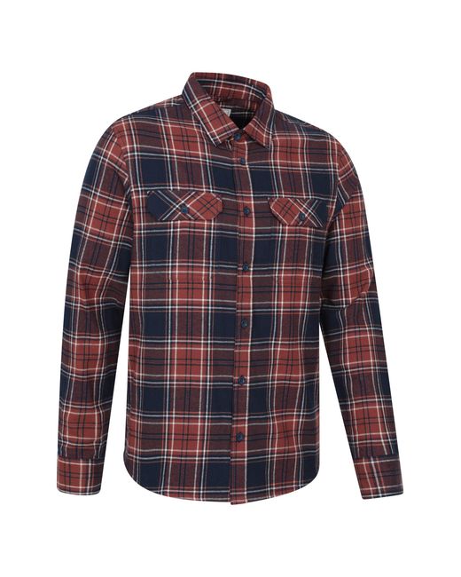 Mountain Warehouse Red 'Trace' Flannel Shirt 100% Cotton Long Sleeve Everyday Casual Winter Top for men