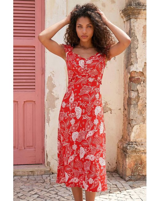 Roman Red Petite Paisley Midi Dress