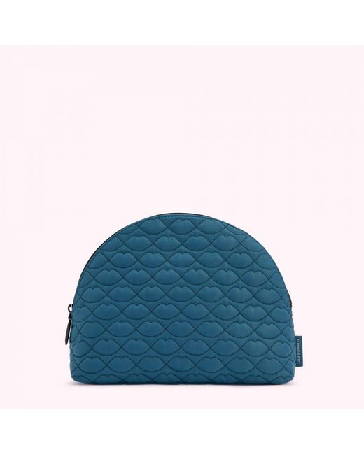 Lulu Guinness Blue Ink Quilted Lips Crescent Wash Bag