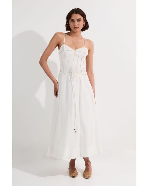 Karen Millen White Viscose Linen Corset Prom Dress