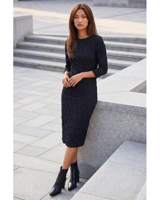 Roman Blue Textured Midi Dress