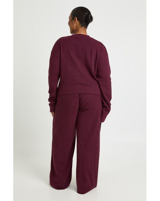 Boohoo Red Plus Ribbed Wide Leg Trouser