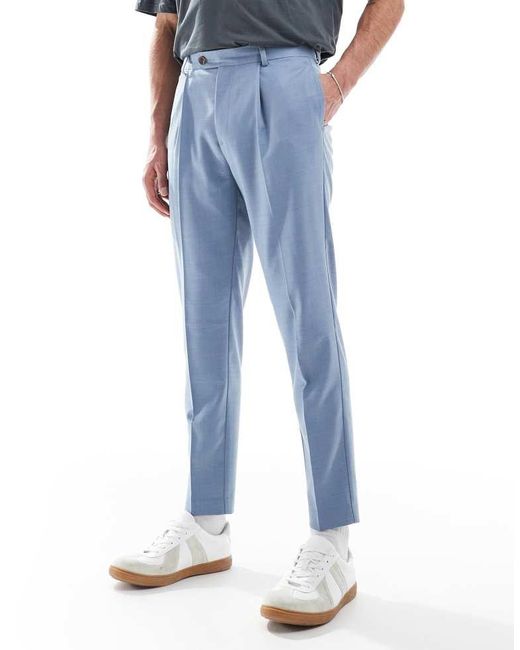 ASOS Blue Tapered Cotton Blend Suit Trousers for men