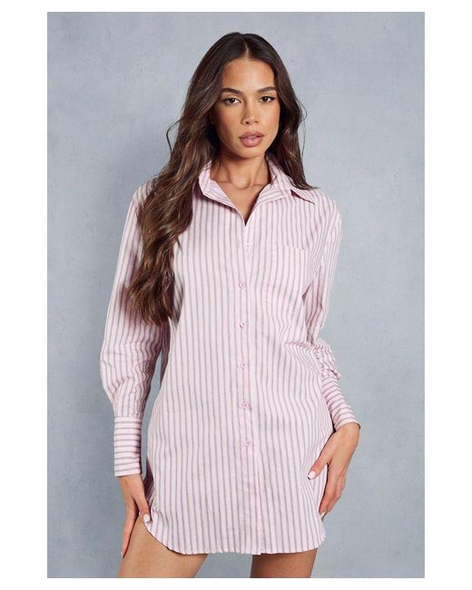 MissPap Pink Pinstripe Long Sleeve Shirt Dress