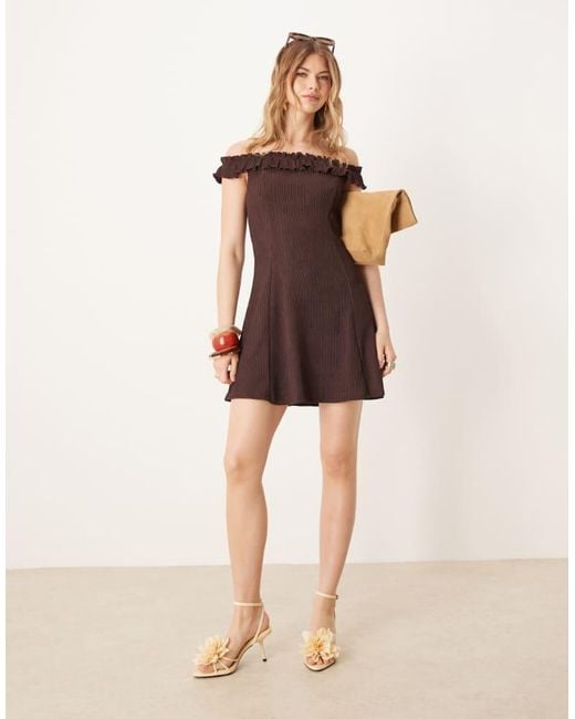 ASOS Brown Bardot Frill Mini Dress