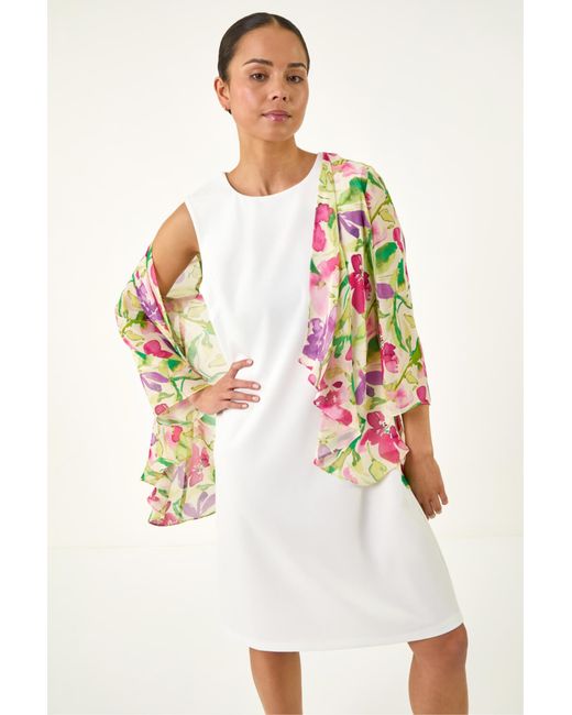 Roman White Petite Floral Print Dress & Shrug