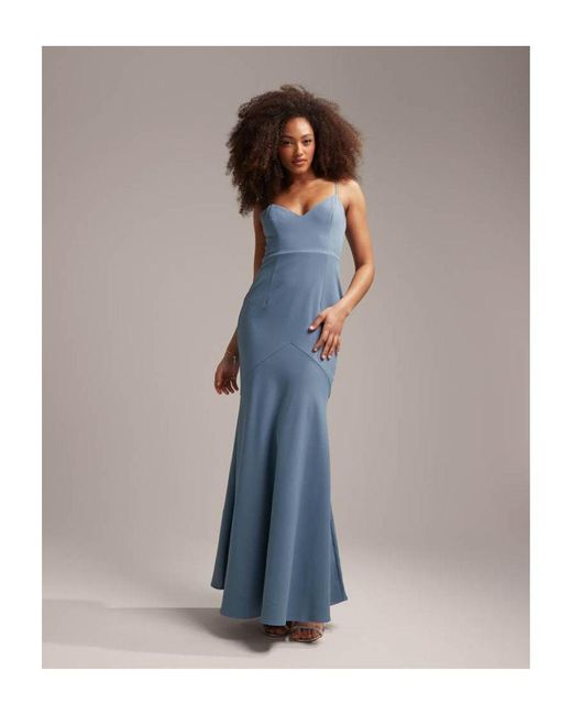 ASOS Bridesmaid Crepe Strappy Fishtail Maxi Dress in Blue Lyst UK