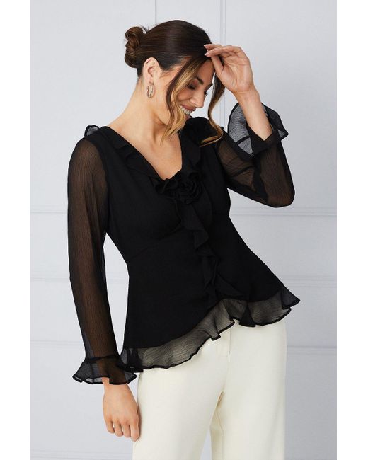 Wallis Black Woven Corsage Ruffle Blouse