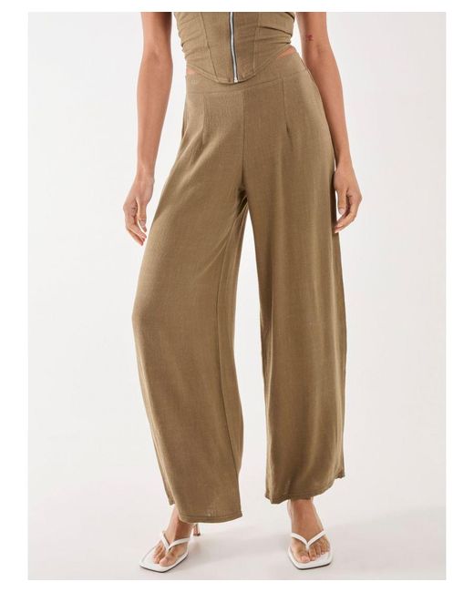 Pink Vanilla Natural Linen Straight High Waist Trousers