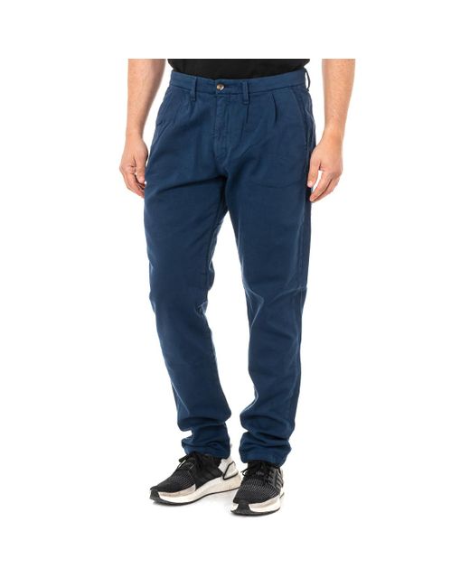 La Martina Blue Long Trousers With Straight Cut Hems And Belt Loops Kmt006 for men