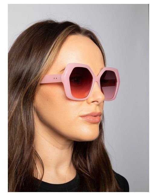 SVNX Pink Oversized Rounded Angular Sunglasses