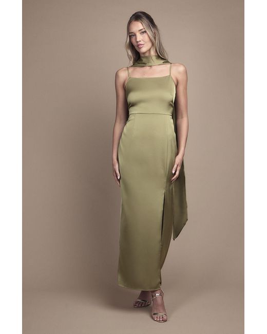 Oasis Natural Strappy Satin Maxi Bridesmaid Dress With Scarf