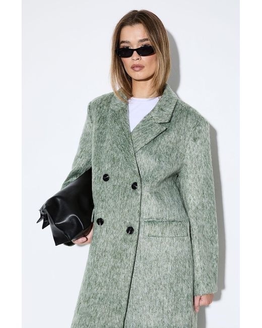 MissPap Green Wool Look Structured Shoulder Coat