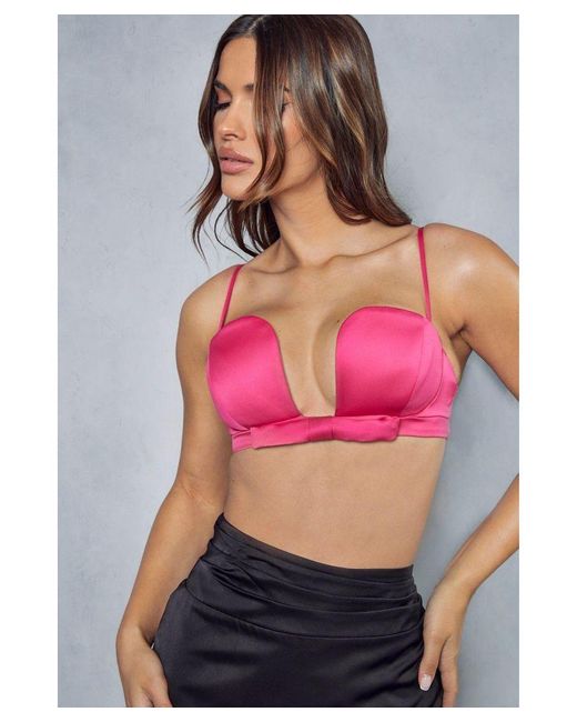 MissPap Pink Bow Detail Cupped Plunge Bralet