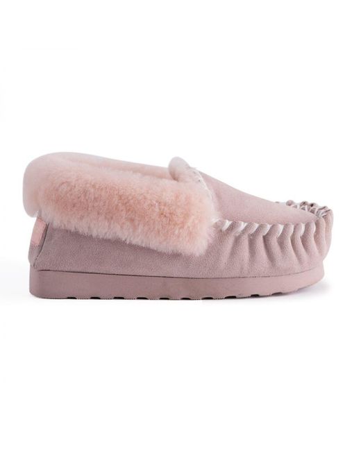 Aus Wooli Pink "Waterloo" Australia Hand Stitched Sheepskin Moccasin, Pale Leather