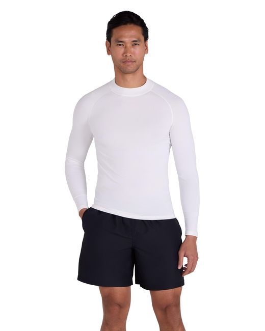 Mountain Warehouse White Long Sleeve Rash Vest Sun Protection Quick Drying Swimwear Stretchy Beach Surf Top Polyamide for men