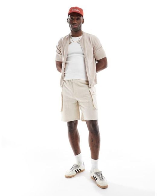 Native Youth White Oversized Cargo Linen Shorts for men