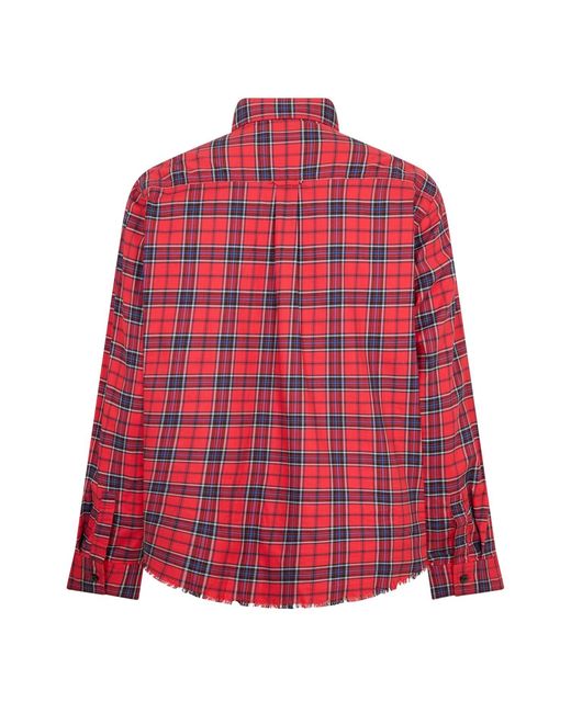 HUGO Red Plaid Oxford Shirt Cotton for men