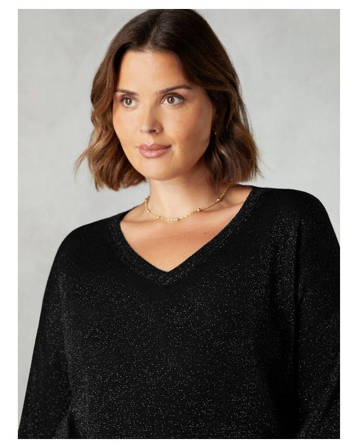 Live Unlimited Black Fine Knit Sparkle V-Neck Jumper