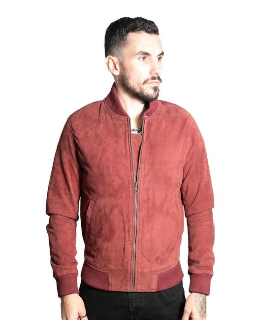 Infinity Leather Red Retro Goat Suede Varsity Bomber Jacket-Athens for men