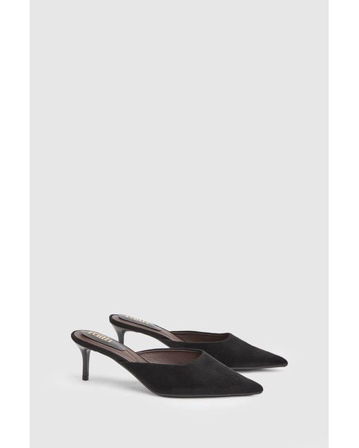 Faith Black Becky Faux Suede Pointed Toe Medium Stiletto Heel Mules