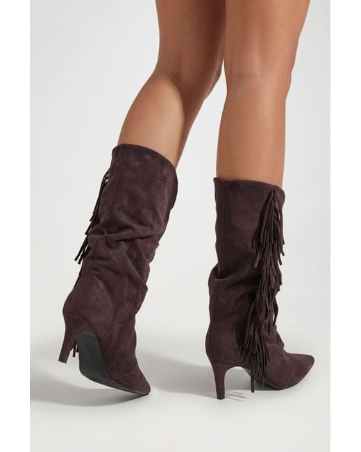 Boohoo Black Fringed Slouchy Ruched Ankle Boots