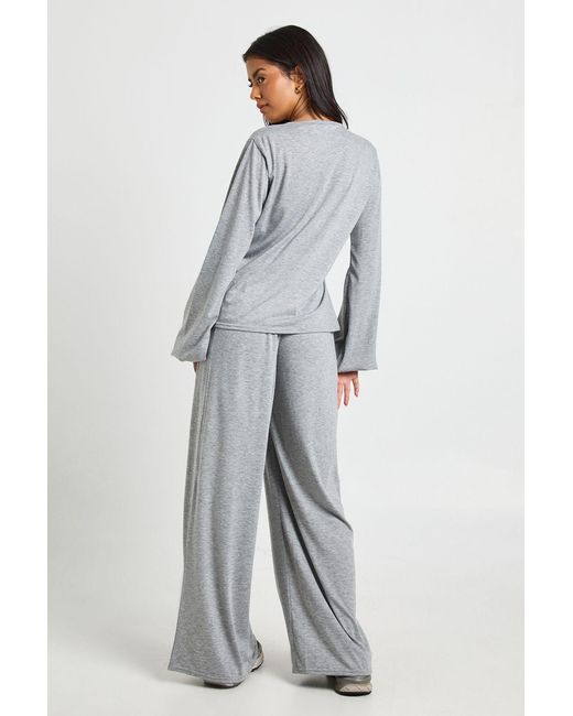 Boohoo Gray Wrap Tie Waist Marl Top And Trouser Co Ord